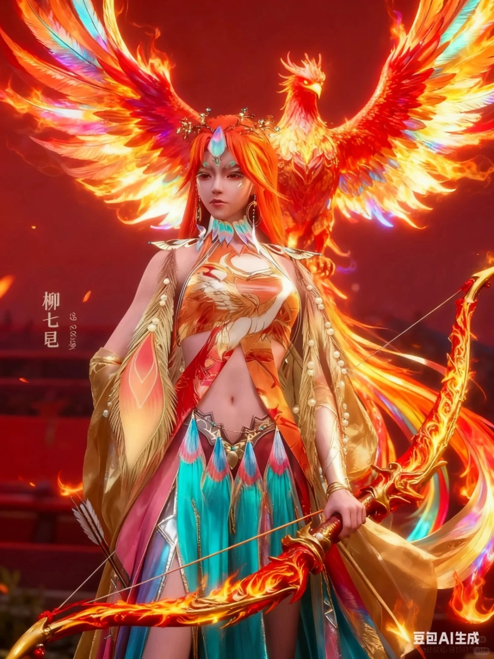 Ảnh Liễu Thất Nguyệt chibi đáng yêu cầm cung tên nhỏ xíu