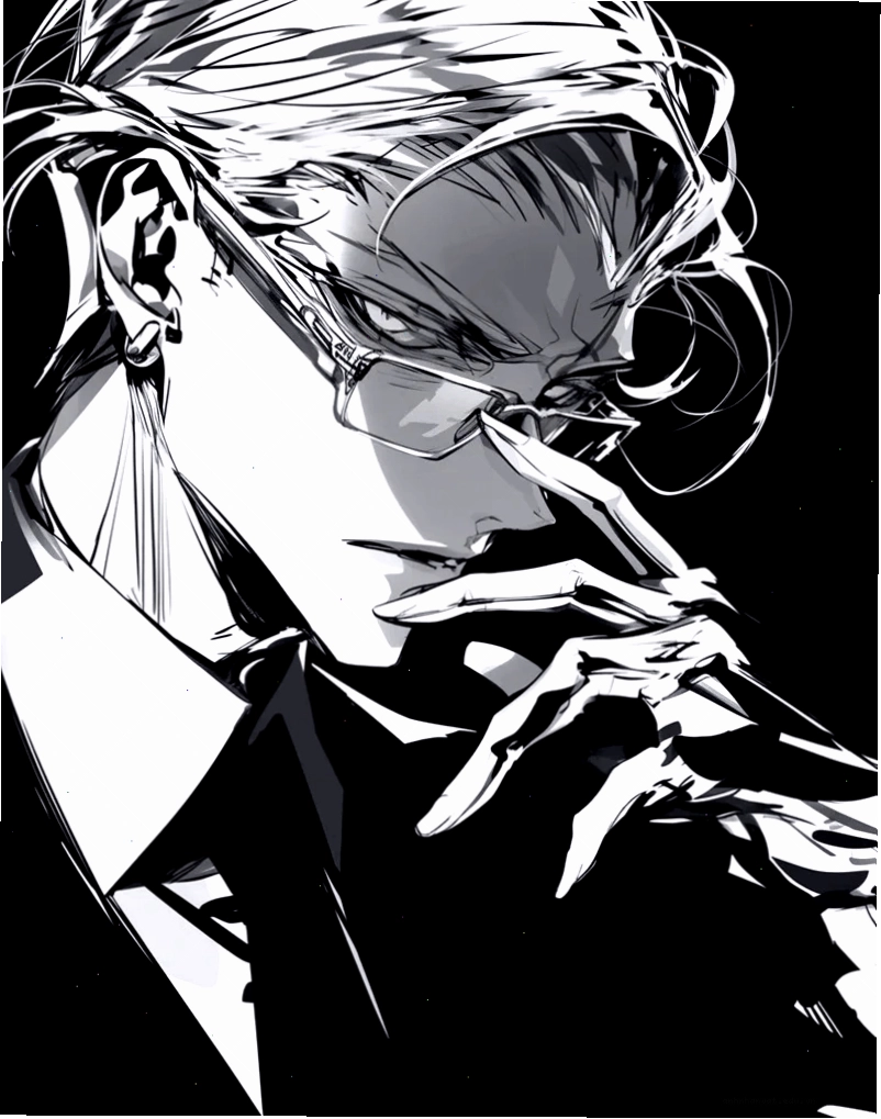 Ảnh anime boy đen trắng với đôi mắt đầy biểu cảm