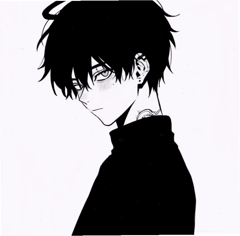 Ảnh anime boy lạnh lùng trắng đen thể hiện thần thái bí ẩn