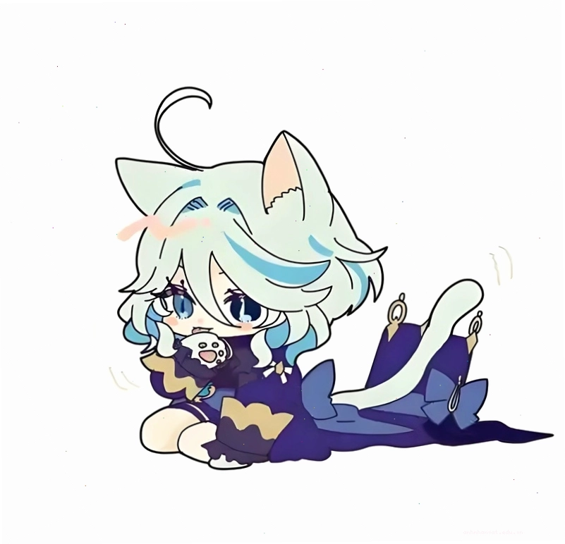 Ảnh anime mèo cute chibi với đôi mắt to tròn và biểu cảm ngộ nghĩnh