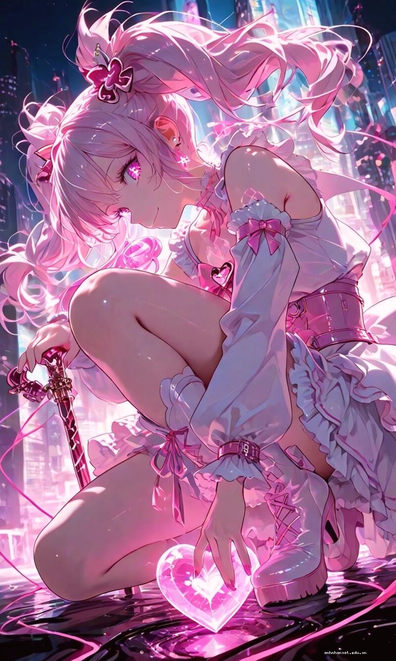 Ảnh cô gái anime với biểu cảm lạnh lùng và mái tóc dài