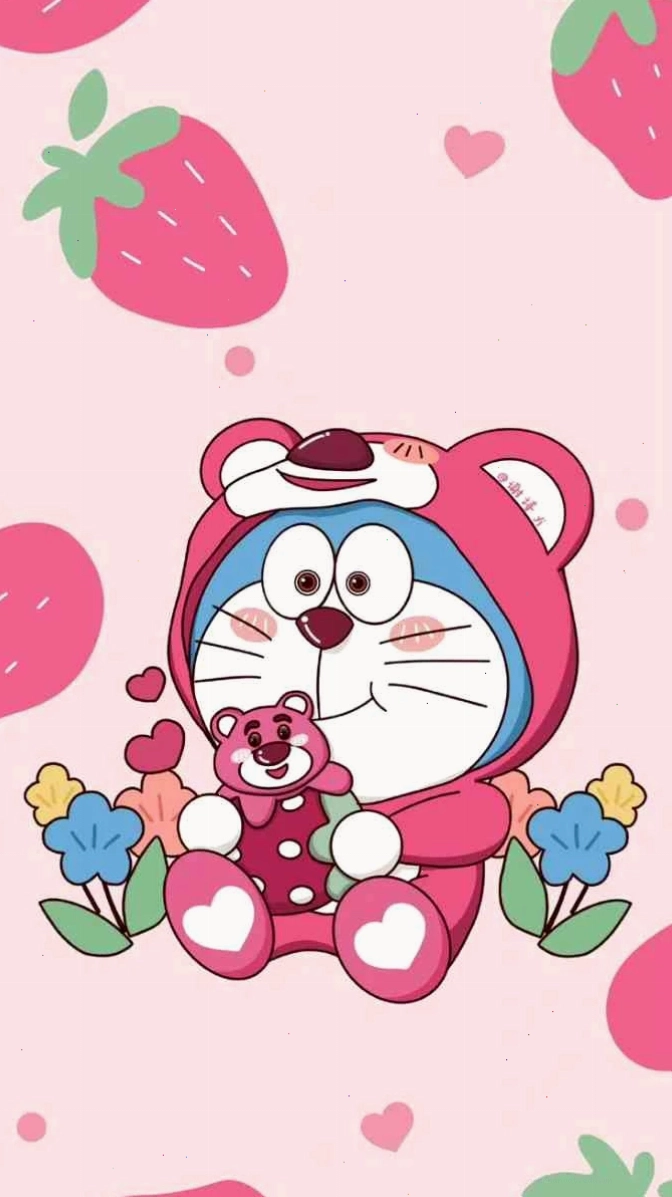 Ảnh mèo máy Doremon dễ thương màu hồng cute