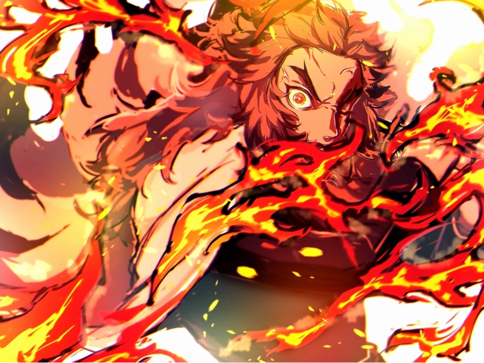 Ảnh Rengoku anime đẹp với thanh kiếm rực lửa