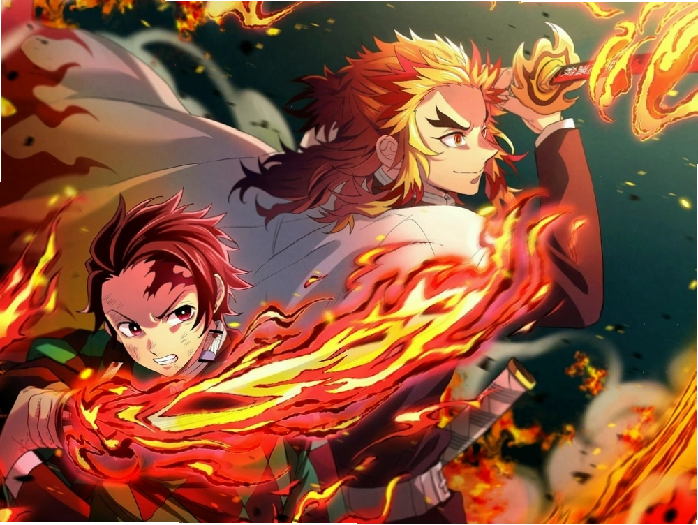 Ảnh Tanjiro và Rengoku đẹp thể hiện tình thầy trò