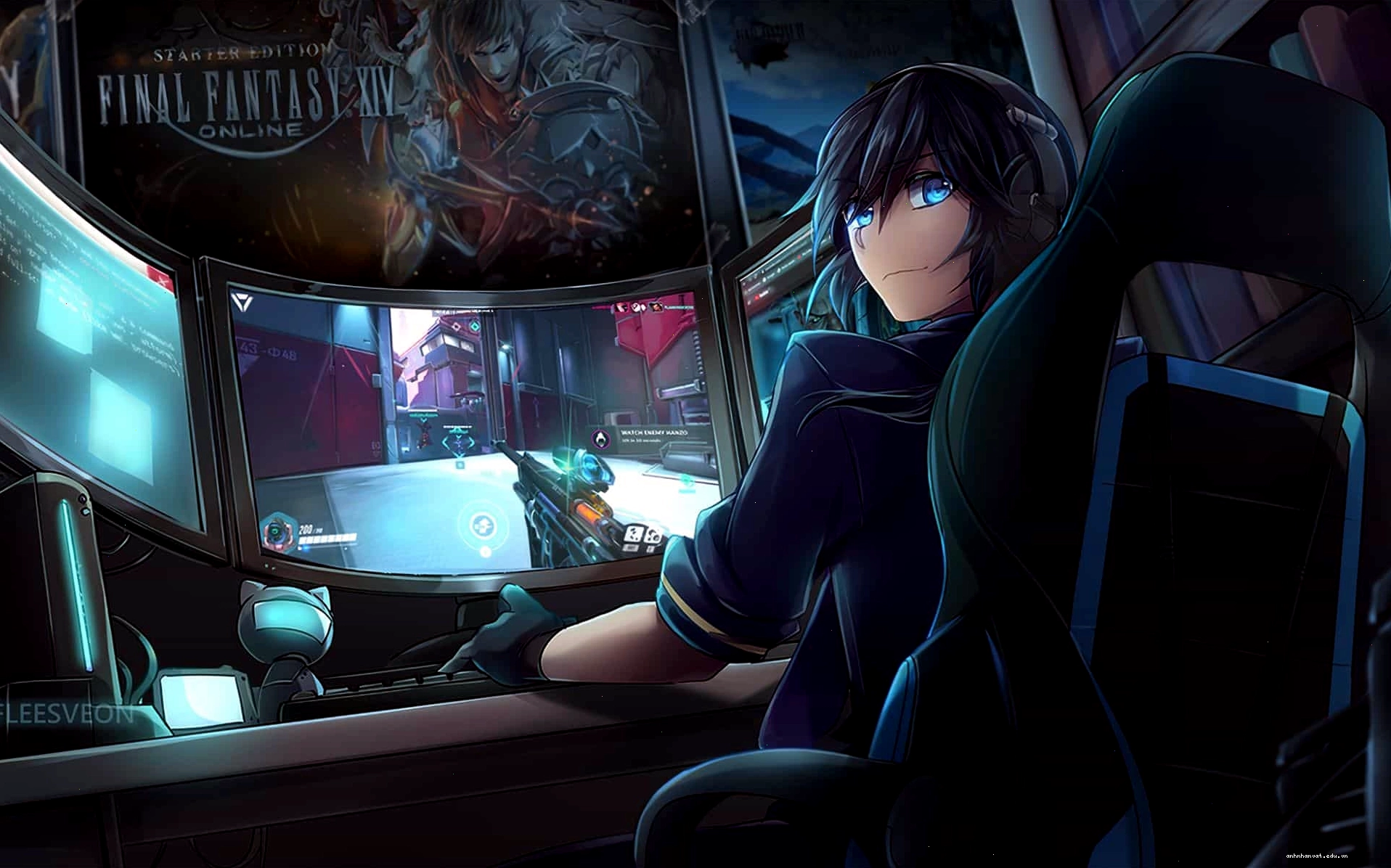 Anime nam với phong thái lạnh lùng, đôi mắt buồn khi chơi game