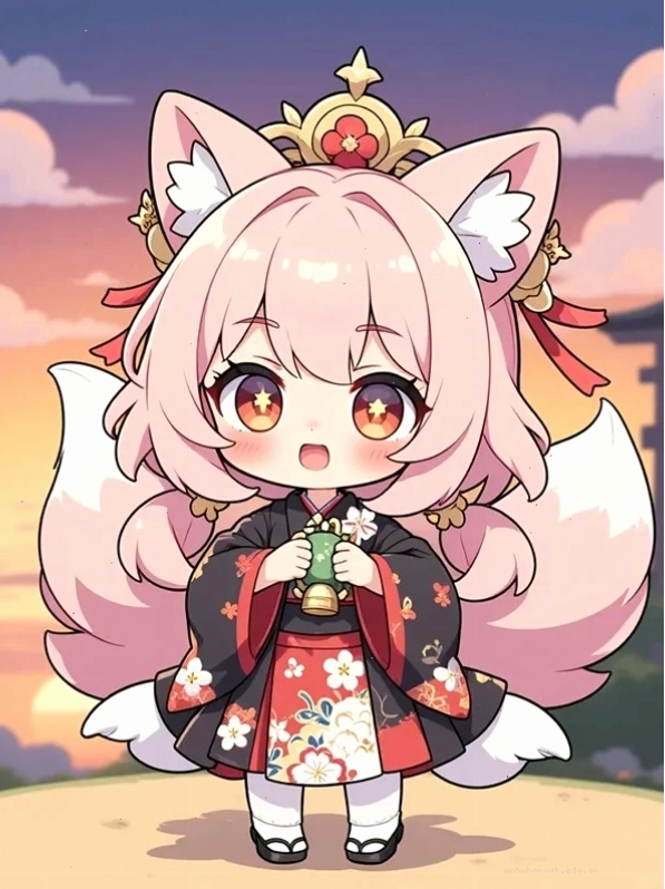 Avatar chibi girl trong trang phục pháp sư huyền bí