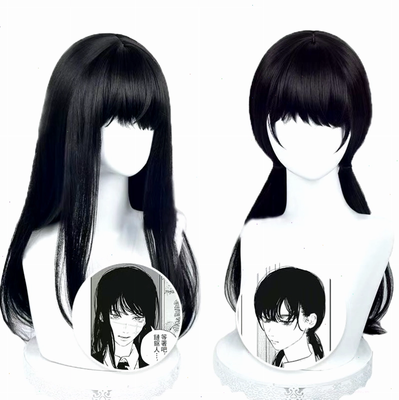 Bộ wig cosplay Asa Mitaka 65cm đen chịu nhiệt cho Halloween