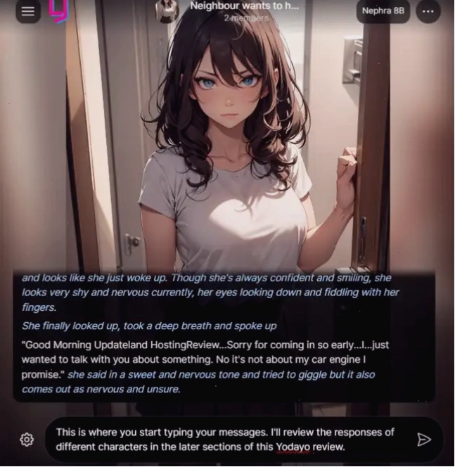 Chatting with AI chatbot on Yodayo
