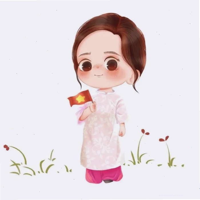 Chibi cô giáo mặc áo dài màu hồng dịu dàng
