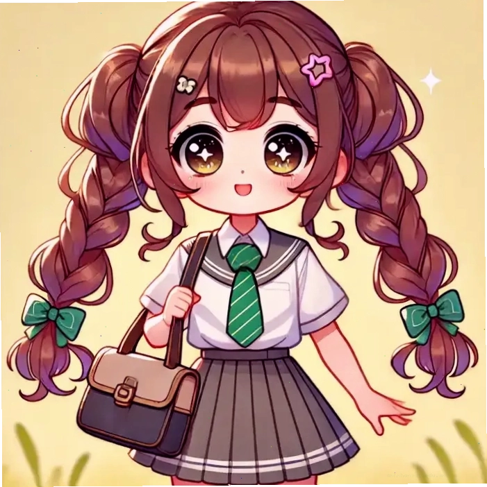 Chibi nữ học sinh cấp 2 tết tóc bím siêu dễ thương