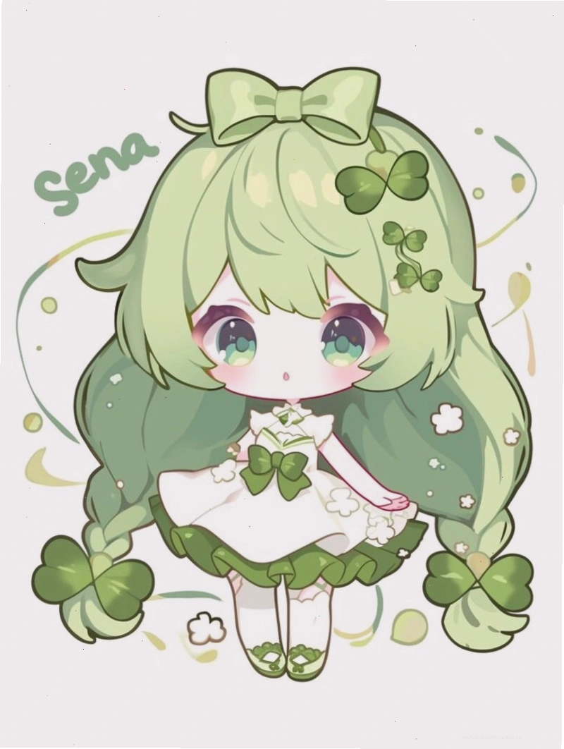 Chibi nữ với mái tóc dài và trang phục fantasy