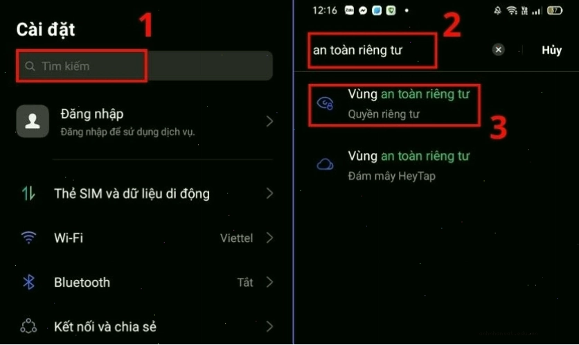 Chọn mục An toàn riêng tư trong cài đặt điện thoại