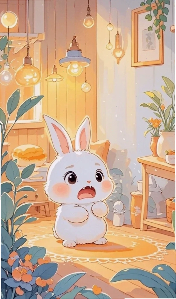 Chú thỏ chibi đang ngồi suy tư