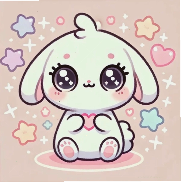 Chú thỏ chibi đeo nơ đỏ đáng yêu