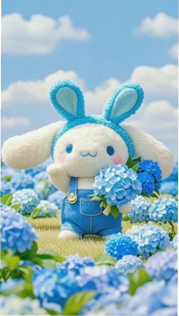 Cinnamoroll anime cute ôm hoa cẩm tú cầu ngọt ngào