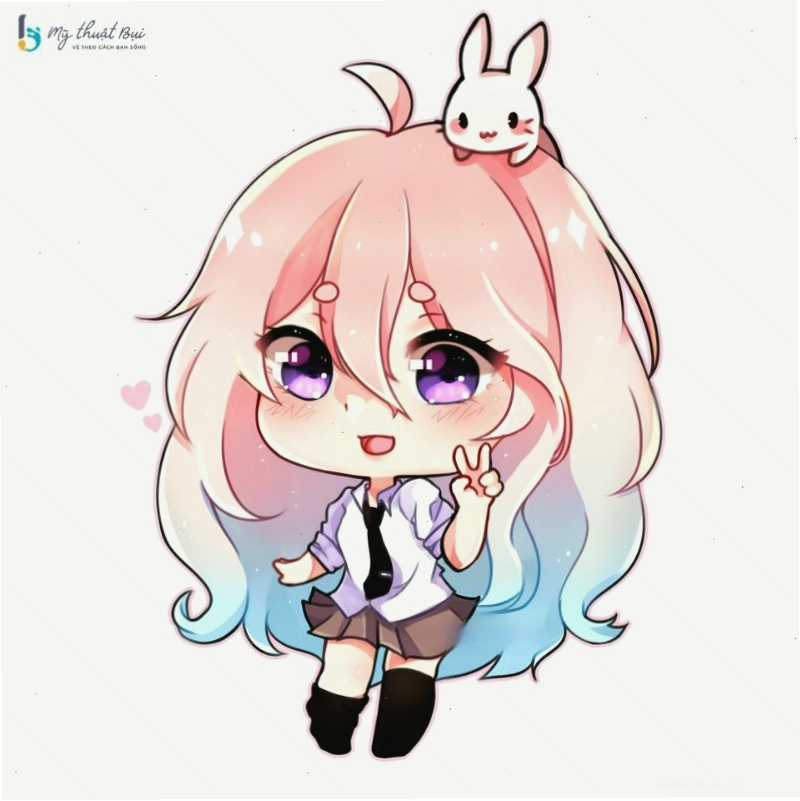 Cô gái anime chibi với nụ cười tỏa nắng và trang phục mùa hè