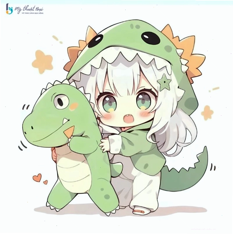 Cô gái chibi đang ngủ gật, biểu cảm đáng yêu