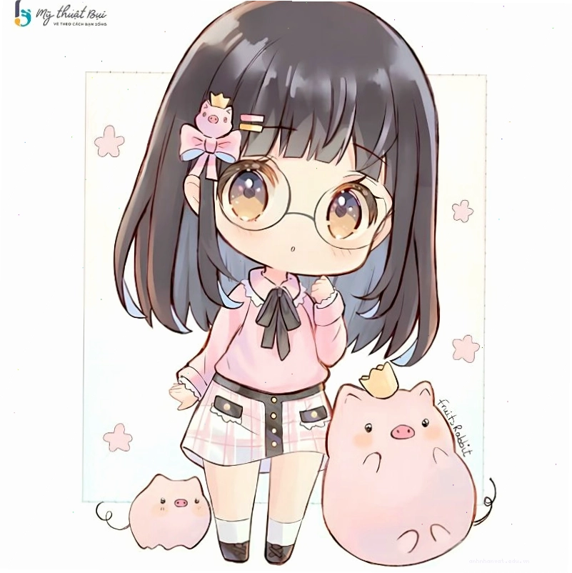 Cô gái chibi mặc trang phục mùa hè, tay cầm kem