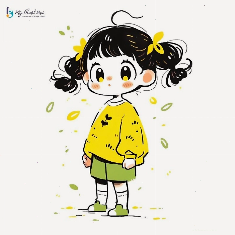 Cô gái chibi mặc váy hồng dễ thương với đôi mắt to tròn