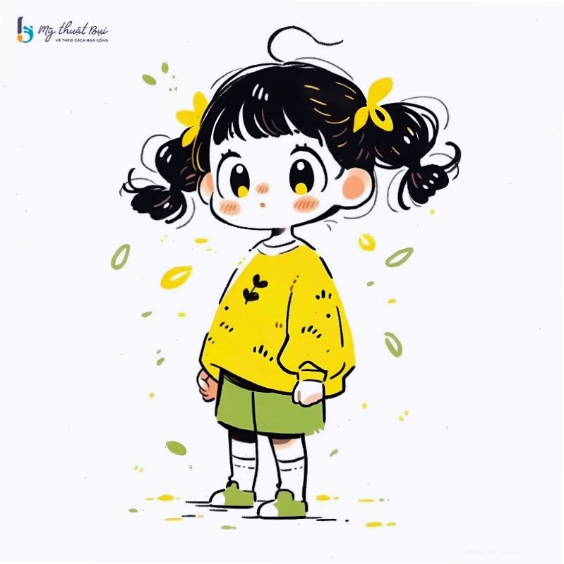 Cô gái chibi mặc váy hồng, tóc hai bím dễ thương