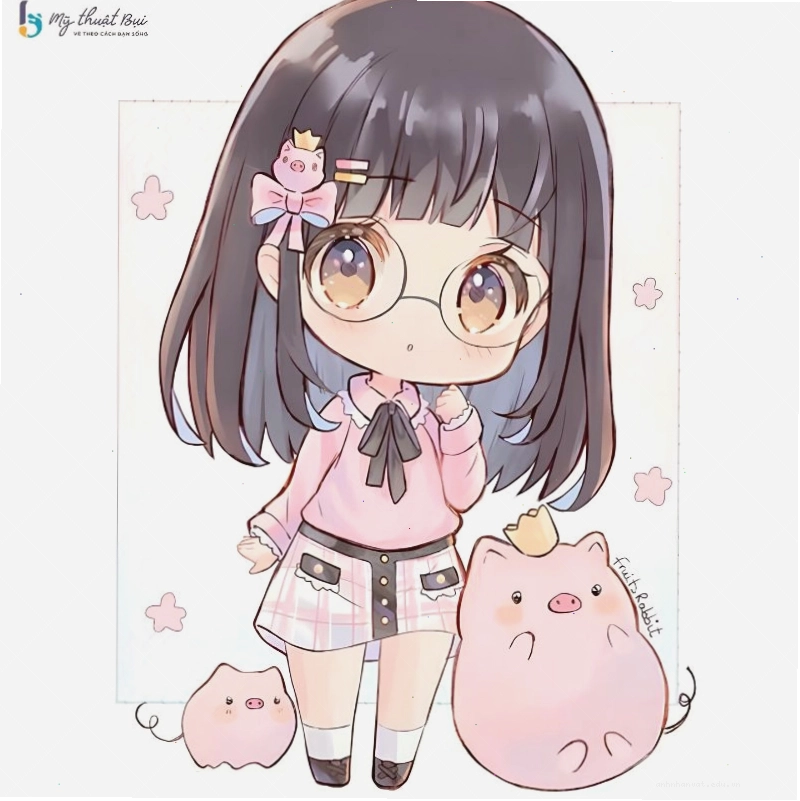 Cô gái chibi ôm gấu bông dễ thương