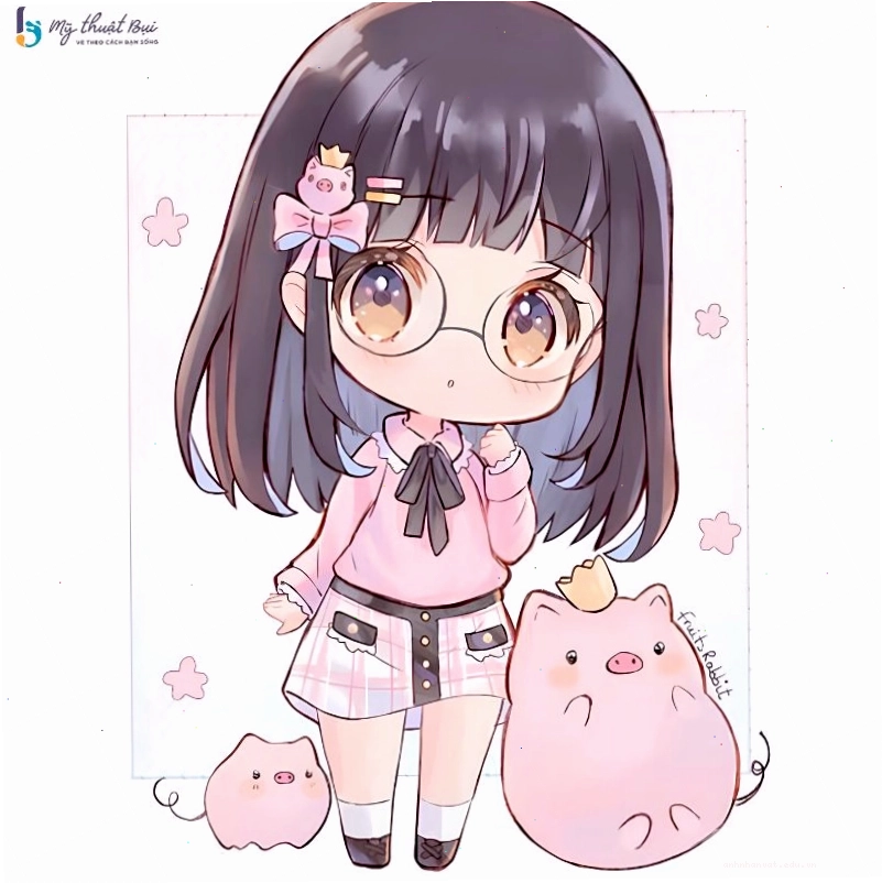 Cô gái chibi với mái tóc dài và đôi mắt lấp lánh