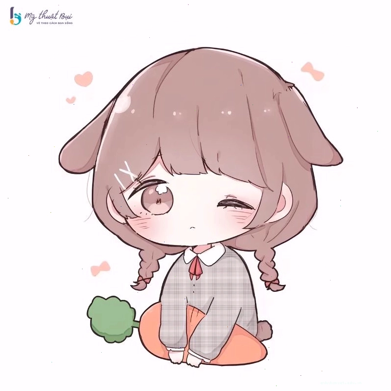 Cô gái chibi với mái tóc ngắn, đeo bờm tai thỏ