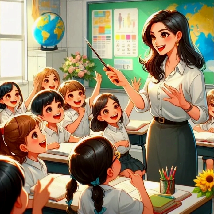 Cô giáo chibi dịu dàng bên các bạn nhỏ