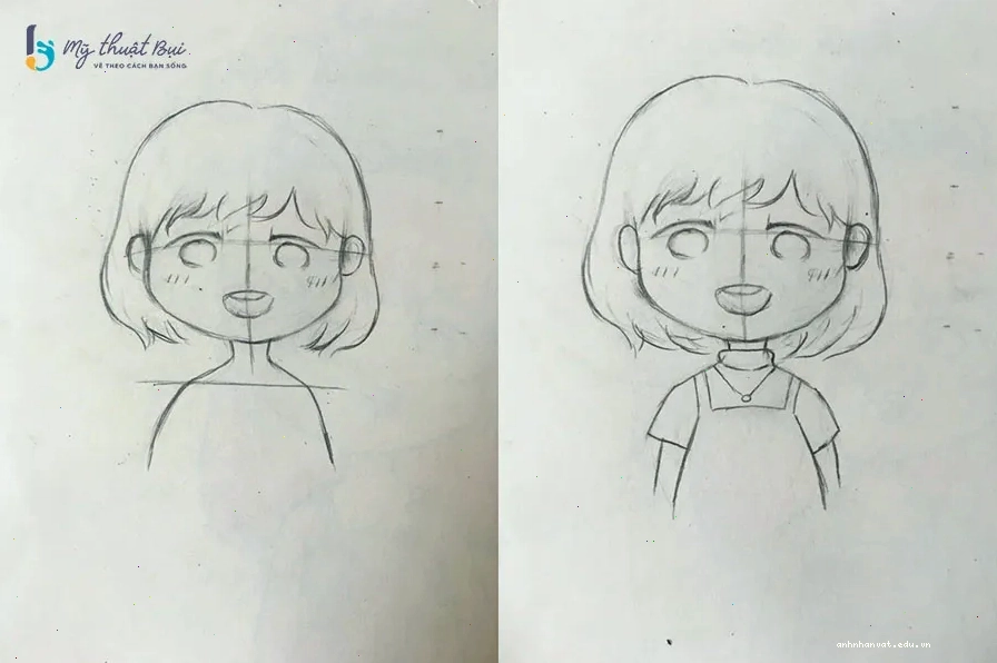 Đi nét và bắt đầu tô màu cho trang phục chibi
