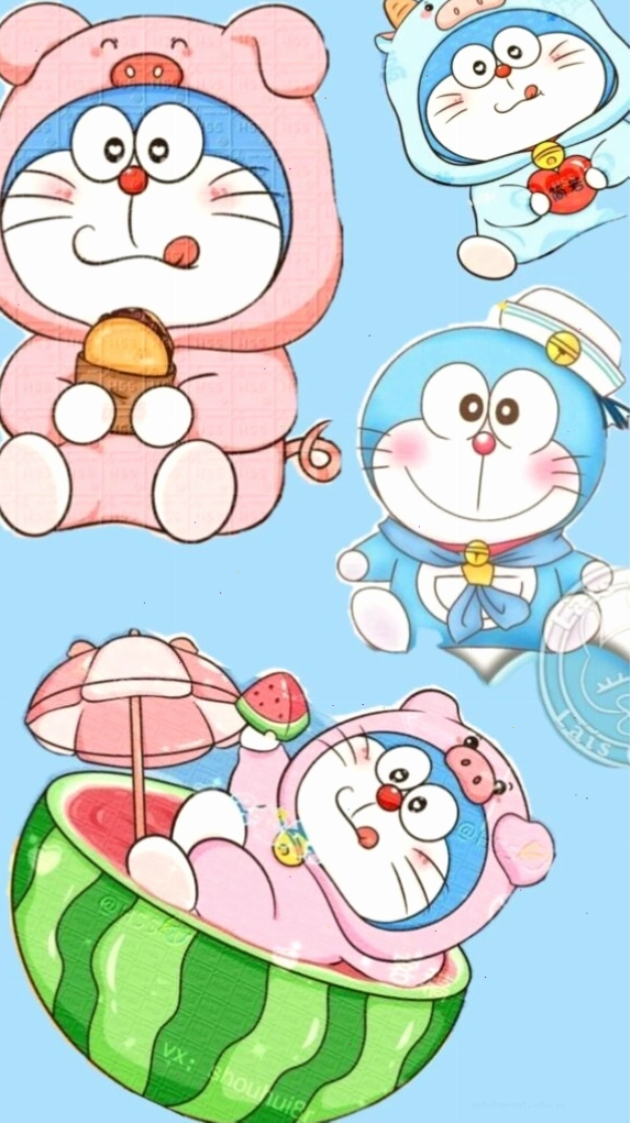 Doraemon và nhóm bạn chibi cùng tắm mát trong dưa hấu