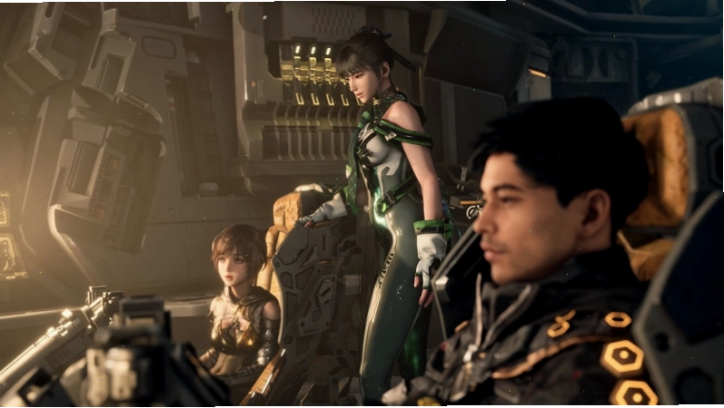 Eve cùng hai nhân vật đồng hành Lily và Adam trong Stellar Blade