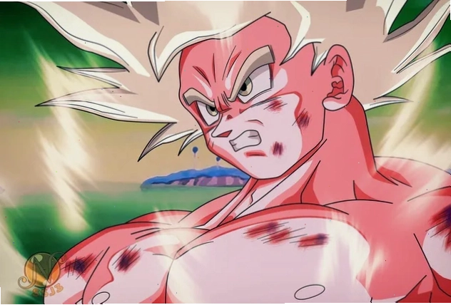 Goku Mastered Ultra Instinct với mái tóc bạc trắng và ánh mắt uy dũng