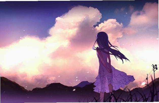 Hình ảnh anime nữ buồn trong ánh hoàng hôn rực rỡ nhưng cô đơn