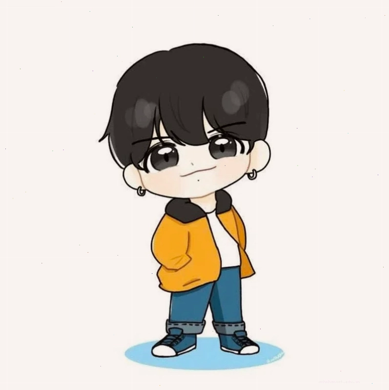 Hình ảnh chibi nam ngầu với ánh mắt sắc bén và trang phục ấn tượng