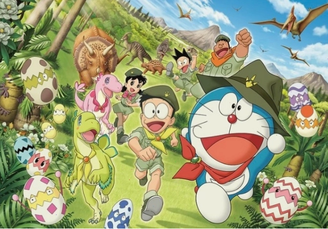 Hình ảnh Doraemon cùng chú khủng long dễ thương