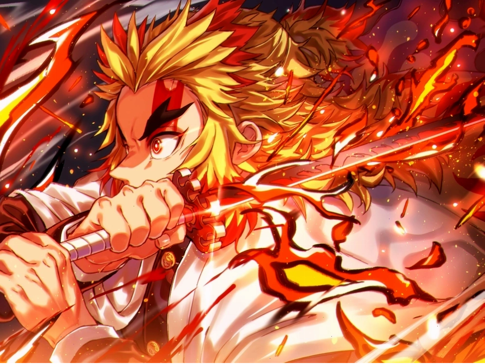 Hình ảnh Rengoku ngầu với ánh mắt sắc bén