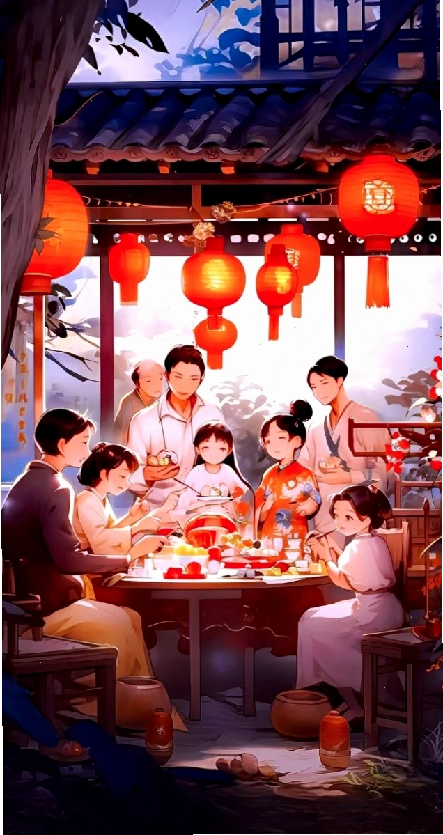 Hình ảnh Tết bên đèn lồng cho điện thoại phong cách anime