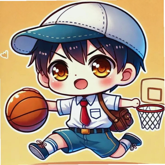 Hình chibi học sinh cấp 2 chơi bóng rổ đầy năng động
