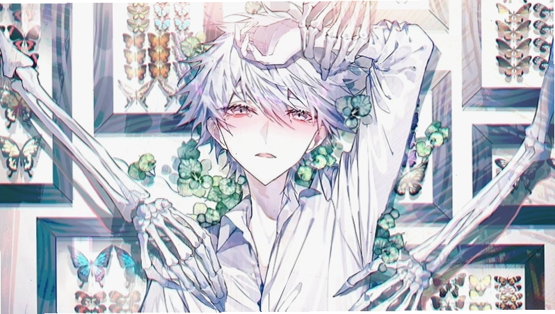 Hình nền anime nam mạnh mẽ với hiệu ứng phép thuật trên máy tính
