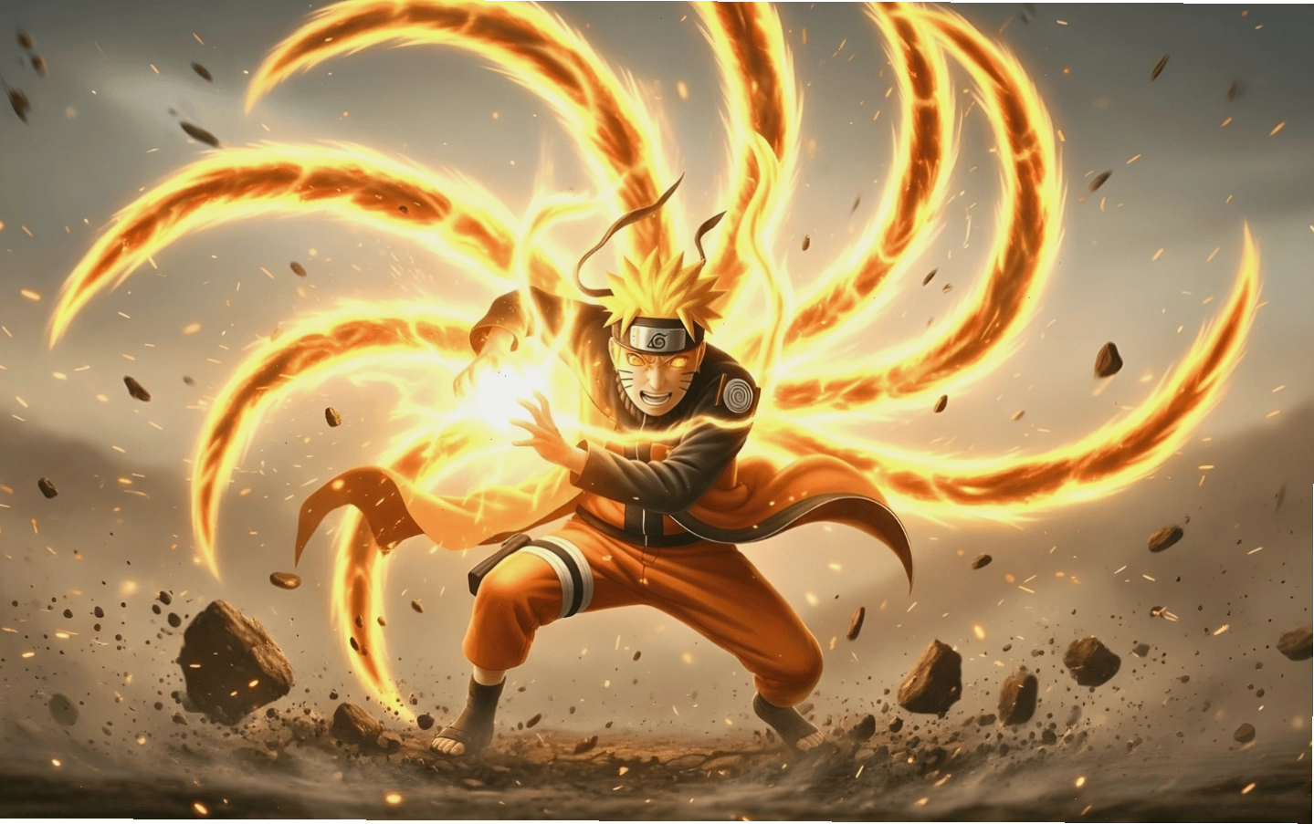 Hình nền Naruto Uzumaki trong tư thế chiến đấu quen thuộc