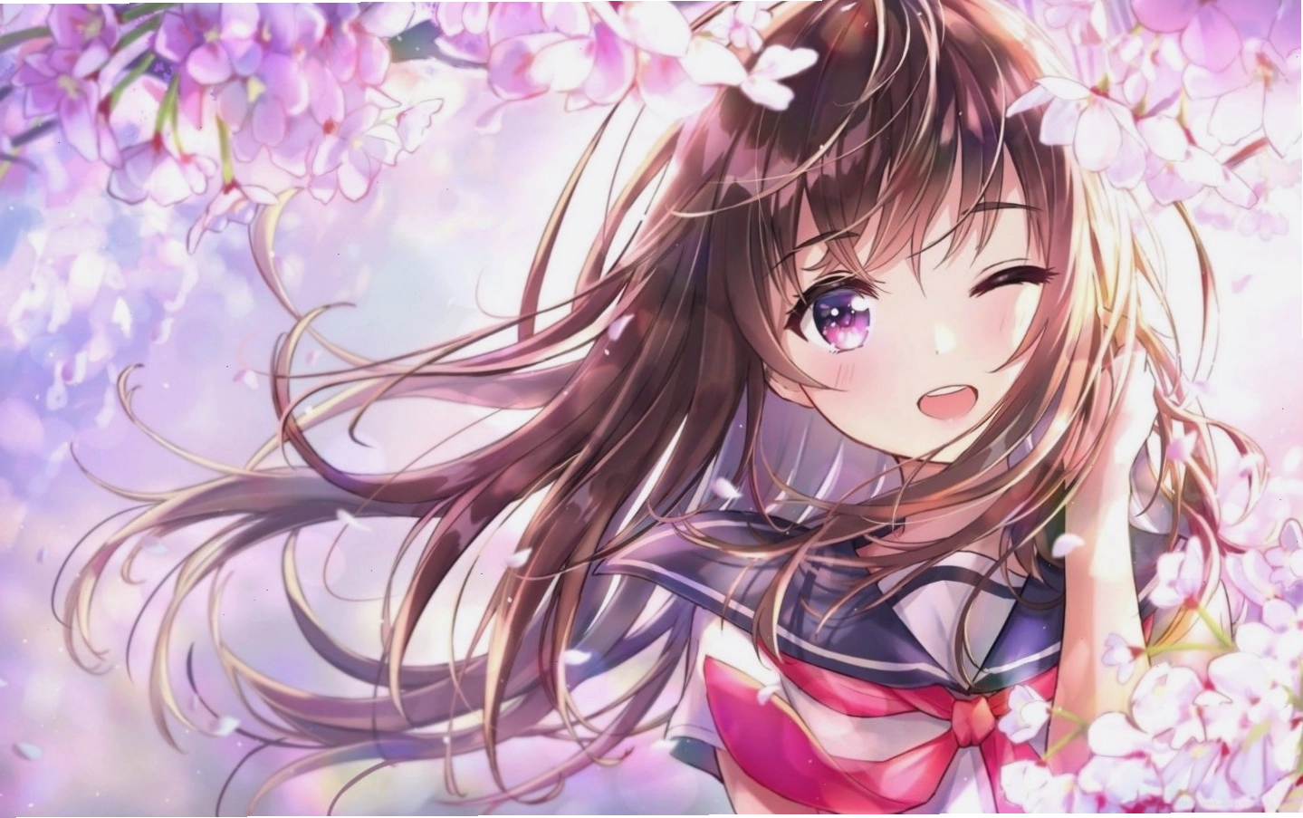 Hình nền nhân vật anime nữ cực đáng yêu với mái tóc dài và phụ kiện dễ thương