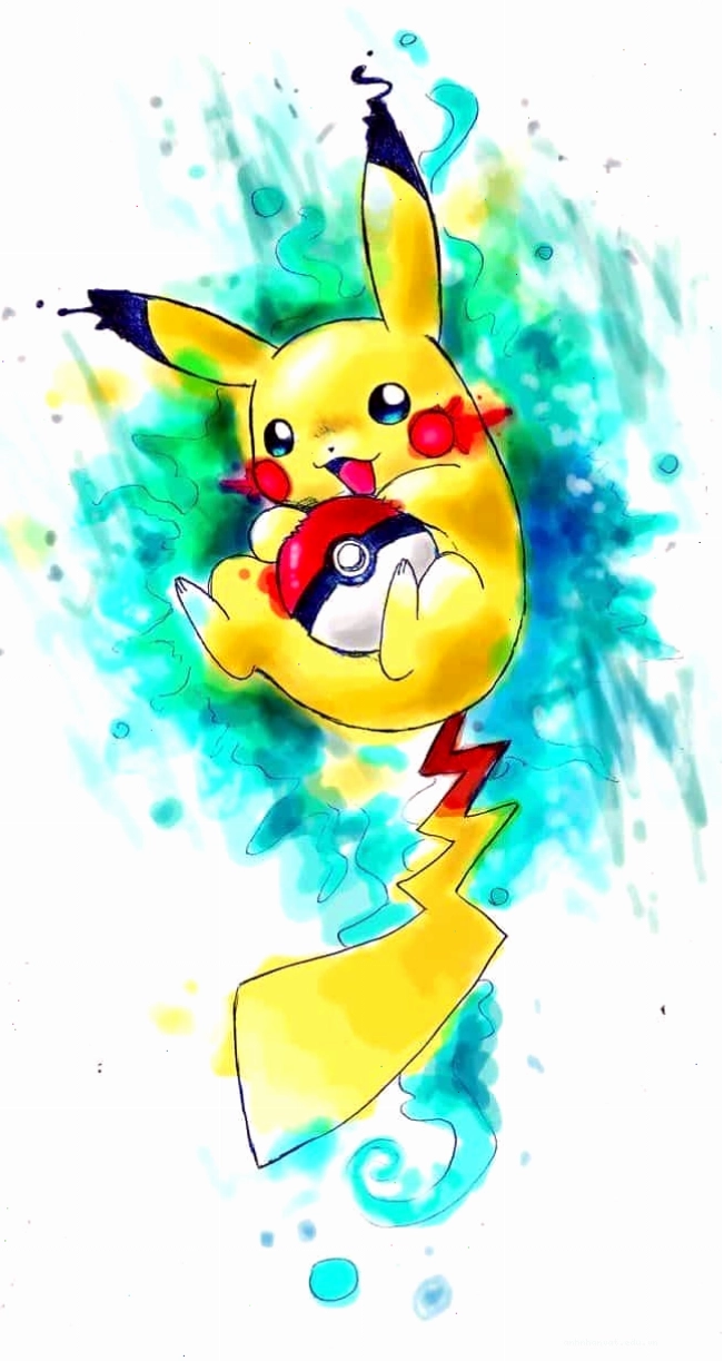 Hình nền Pikachu vẽ màu nước đẹp mắt cho điện thoại