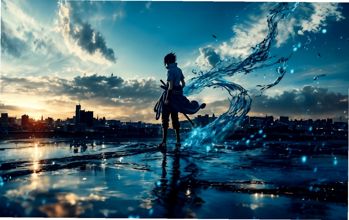 Hình nền Sasuke Uchiha 4K cool ngầu dưới bầu trời đêm