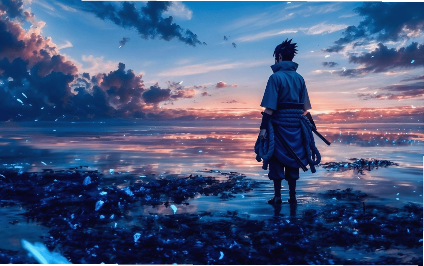 Hình nền Sasuke Uchiha nhìn ra biển cả đầy suy tư