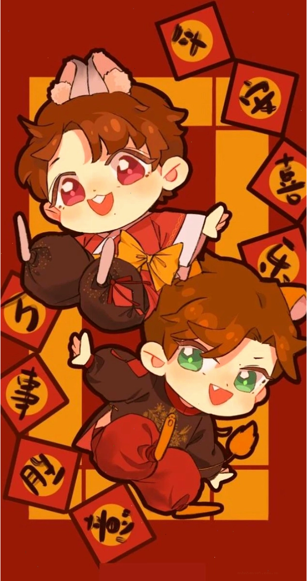 Hình nền Tết anime cute với hoa mai ngày xuân