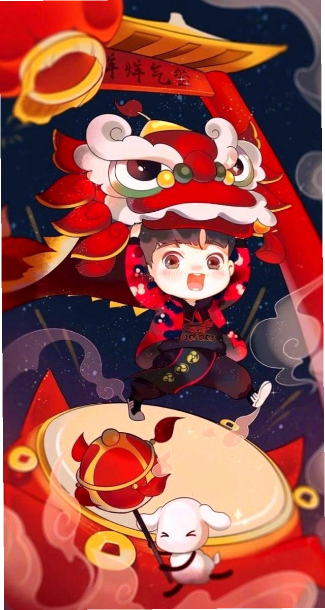 Hình nền Tết anime dễ thương với phong bao lì xì