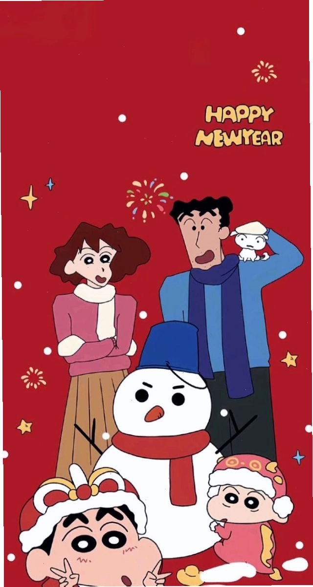 Hình nền Tết anime gia đình cu Shin ấm áp
