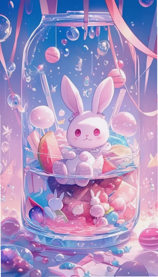 Hình nền thỏ chibi dễ thương với tông màu pastel nhẹ nhàng