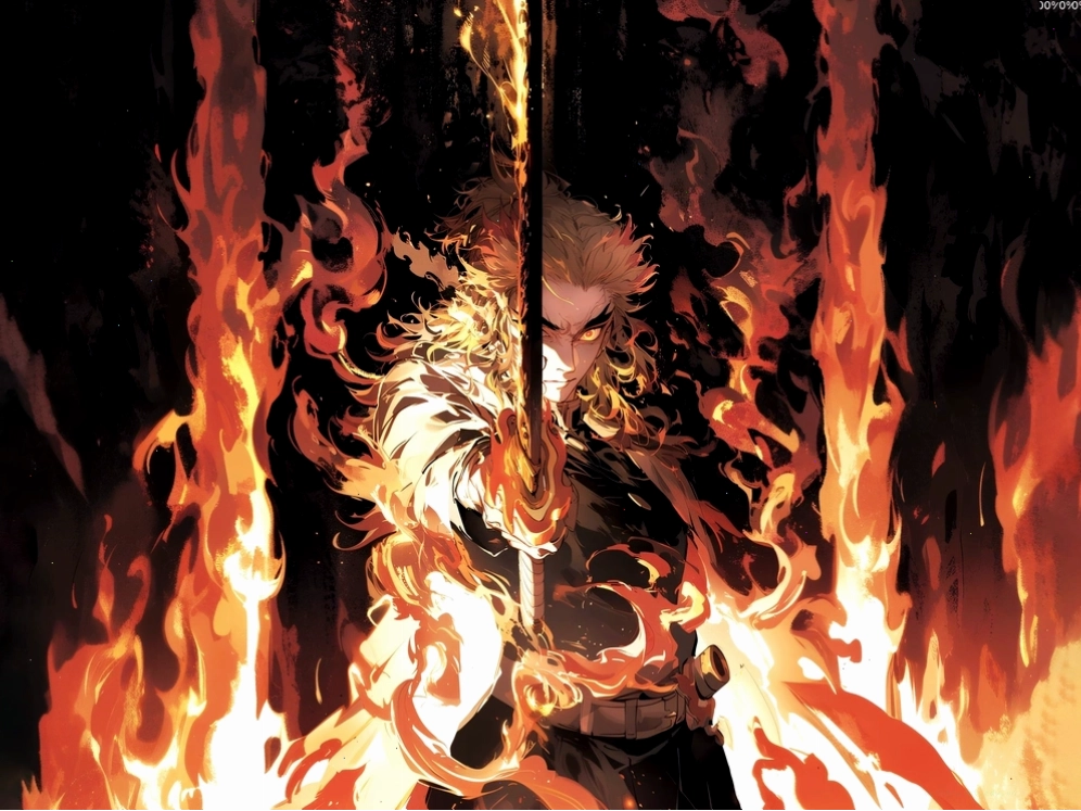 Hình Rengoku anime cực chất với hiệu ứng ánh sáng