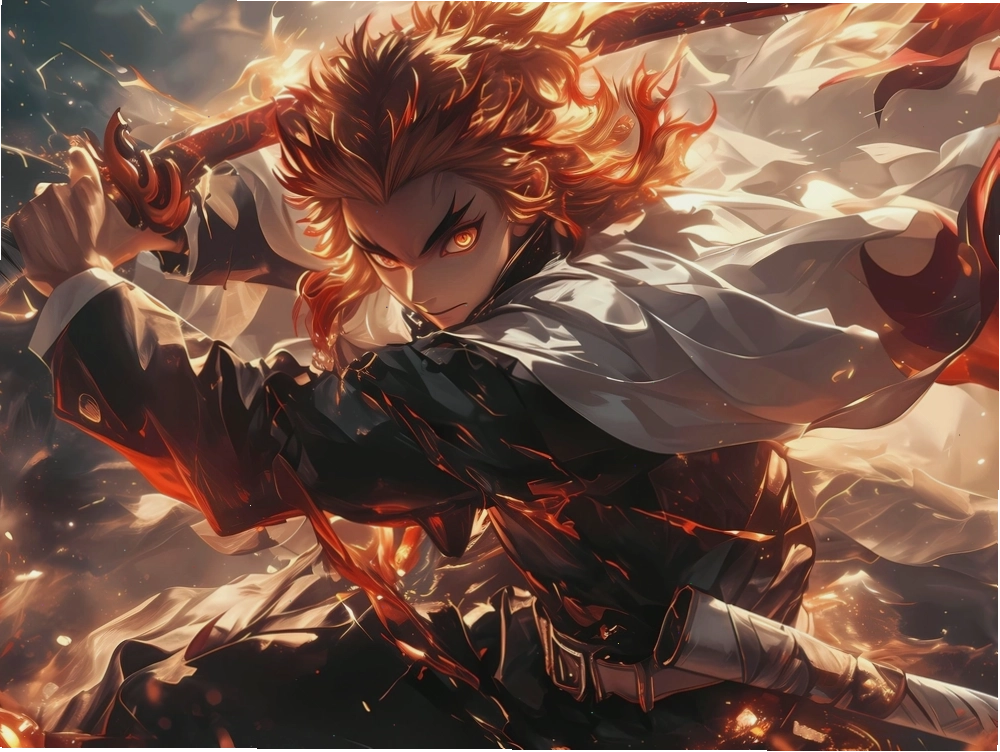 Hình Rengoku ngầu cực chất trên nền lửa